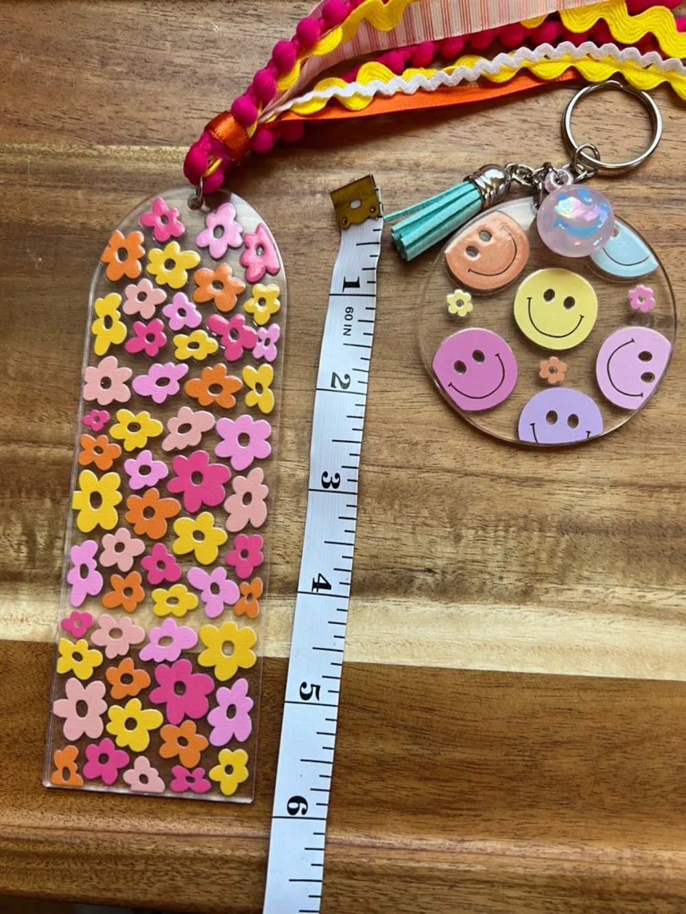Handmade Key Chain and Bookmark Smiley Face & Floral Set